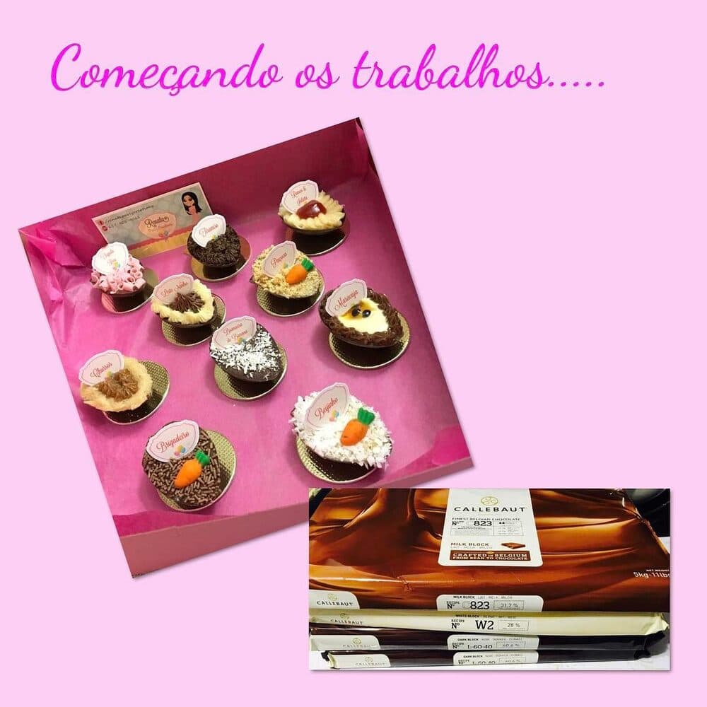 Renata Party Creations post: “Começando os trabalhos…” with a box of cupcakes and chocolate bars
